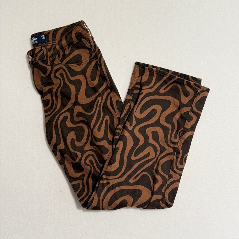 Hollister Brown and Black Groovy Retro Patterned Straight Leg Jeans